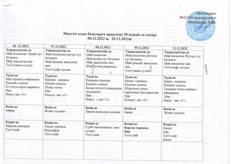 10 күндік ас мәзірі