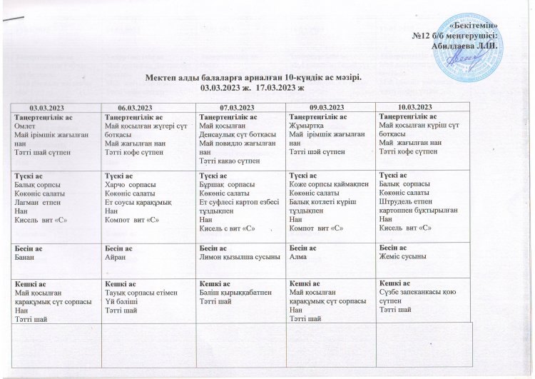 10 күндік ас мәзірі
