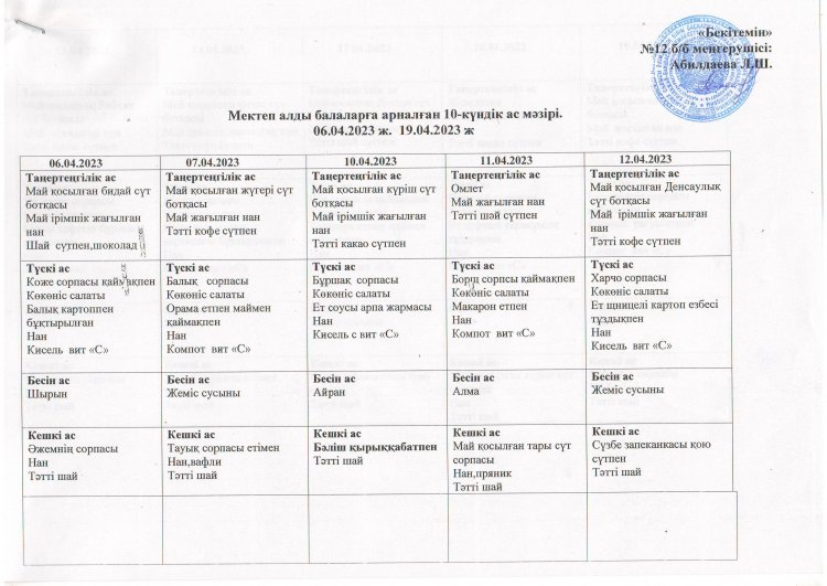 10 күндік ас мәзірі