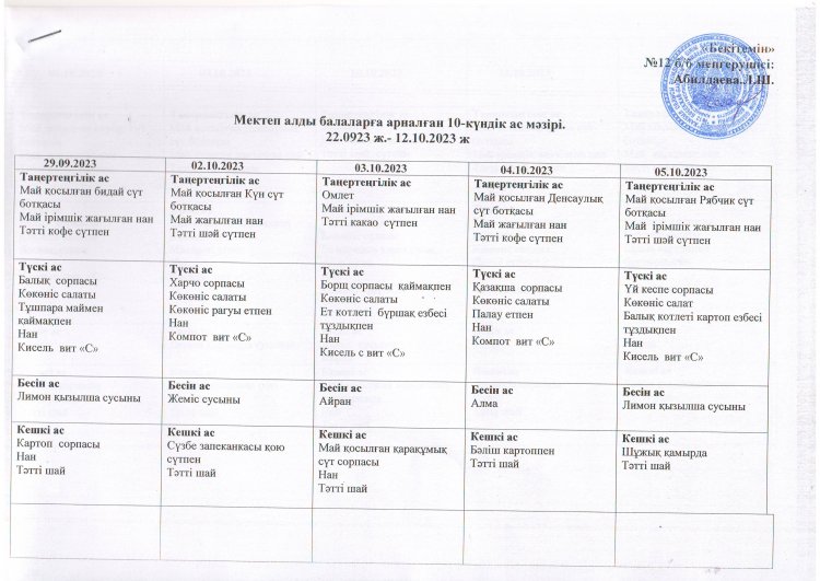 10 күндік ас мәзірі