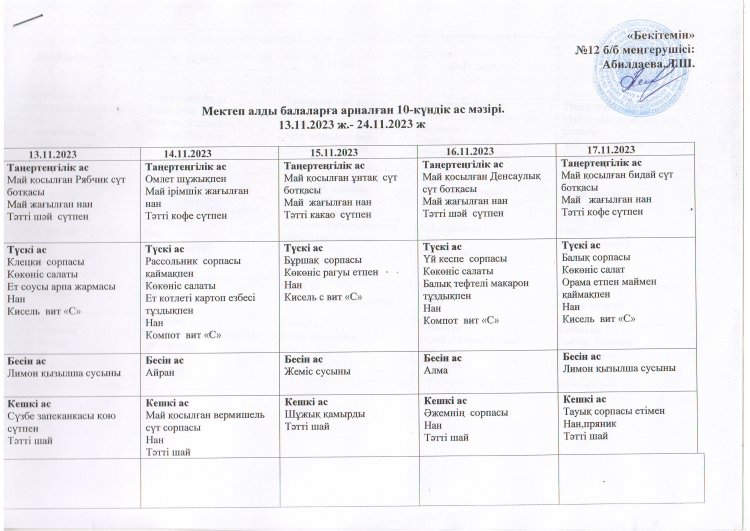 10 күндік ас мәзірі