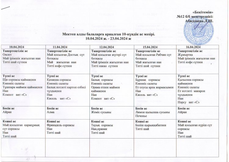 10 күндік ас мәзірі