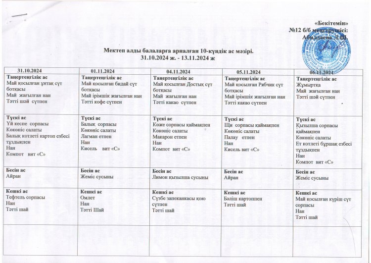 10 күндік ас мәзірі