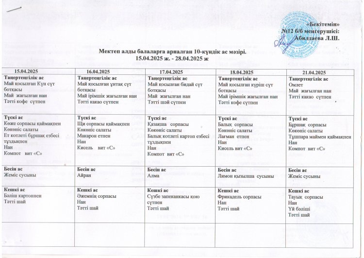 10 күндік ас мәзірі