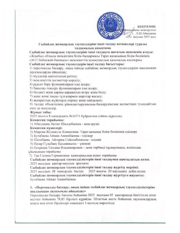 Ішкі талдау нәтижелері туралы талдамалық анықтама